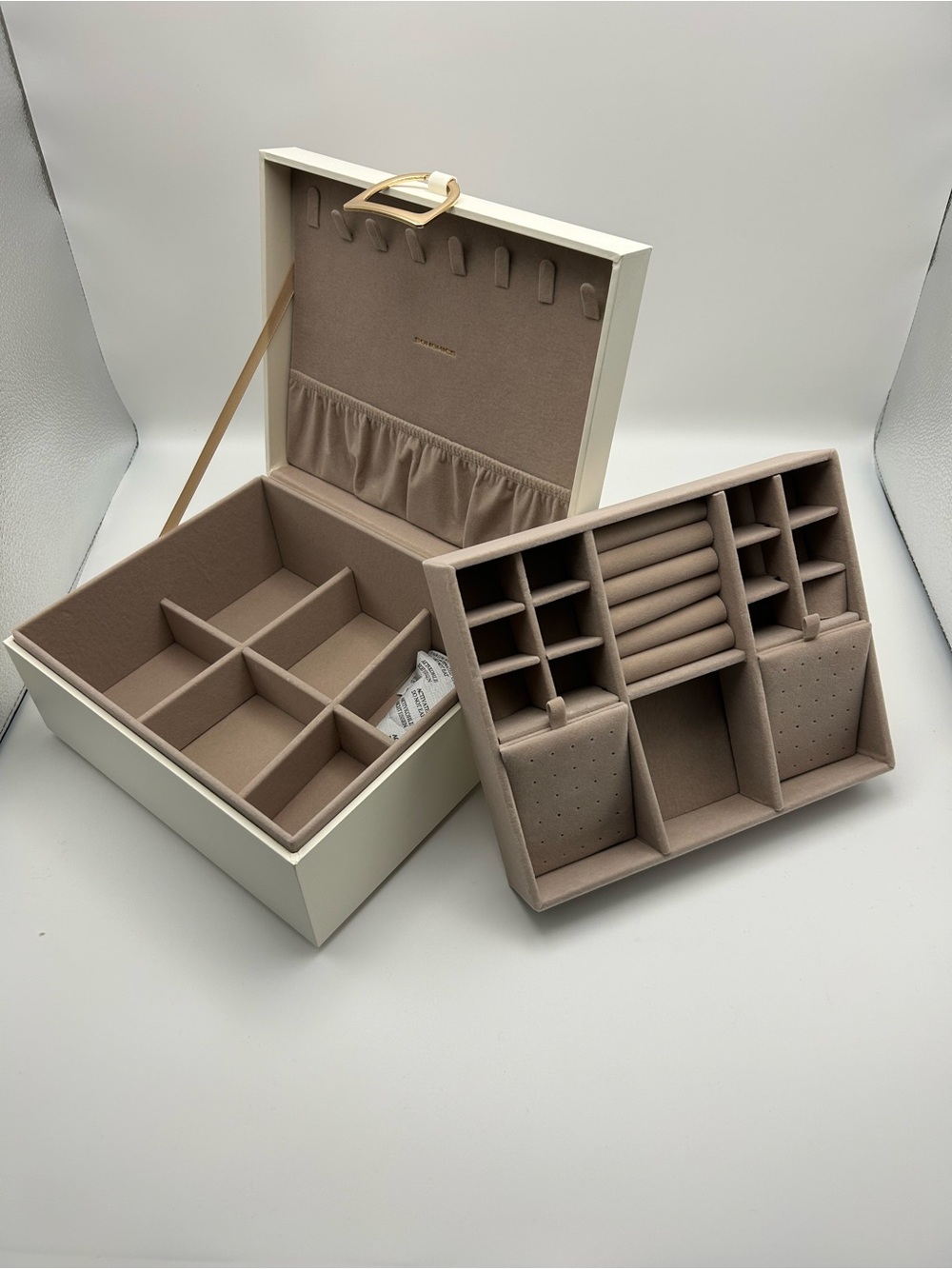 Sonoma Cream Jewelry Organizer Box with Taupe Interior